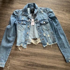 Distressed crop denim jacket